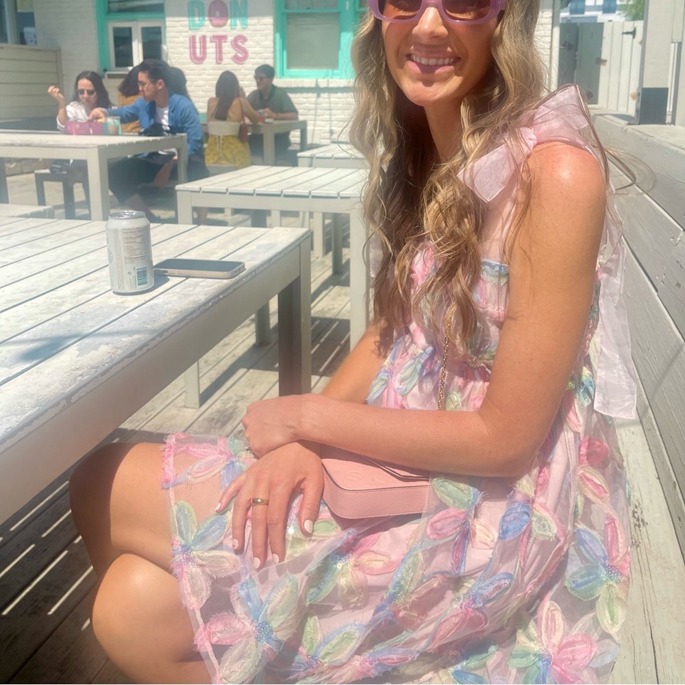 Pastel Floral Sheer Tie-Shoulder Dress - Pink Multi - Picture 7 of 10